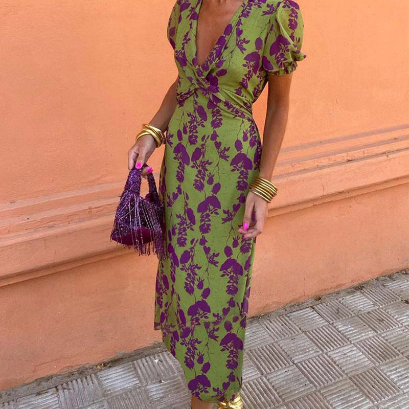 Brie | Vestido Midi Floral con Escote en V