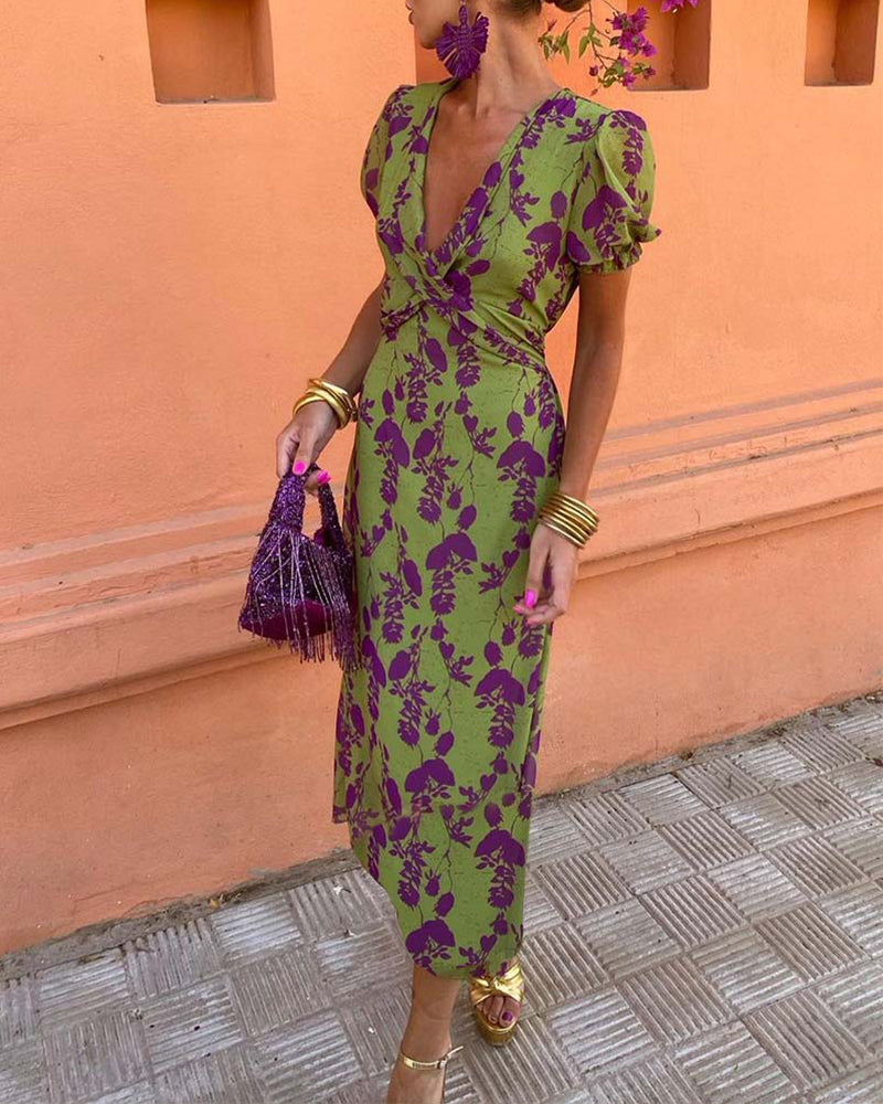 Brie | Vestido Midi Floral con Escote en V