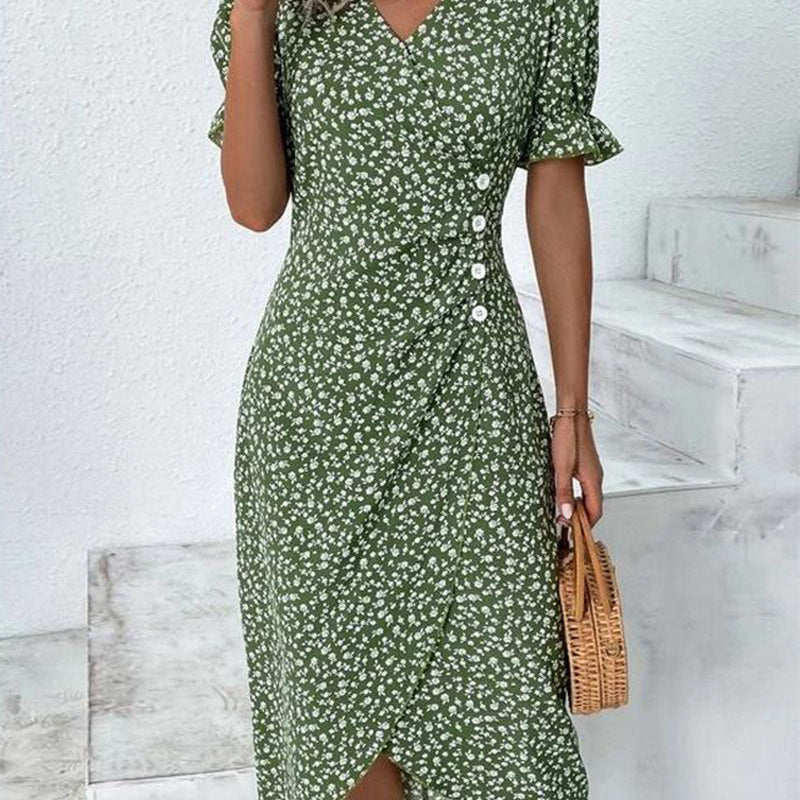 Rosa | Vestido envolvente elegante con estampado floral y escote en V