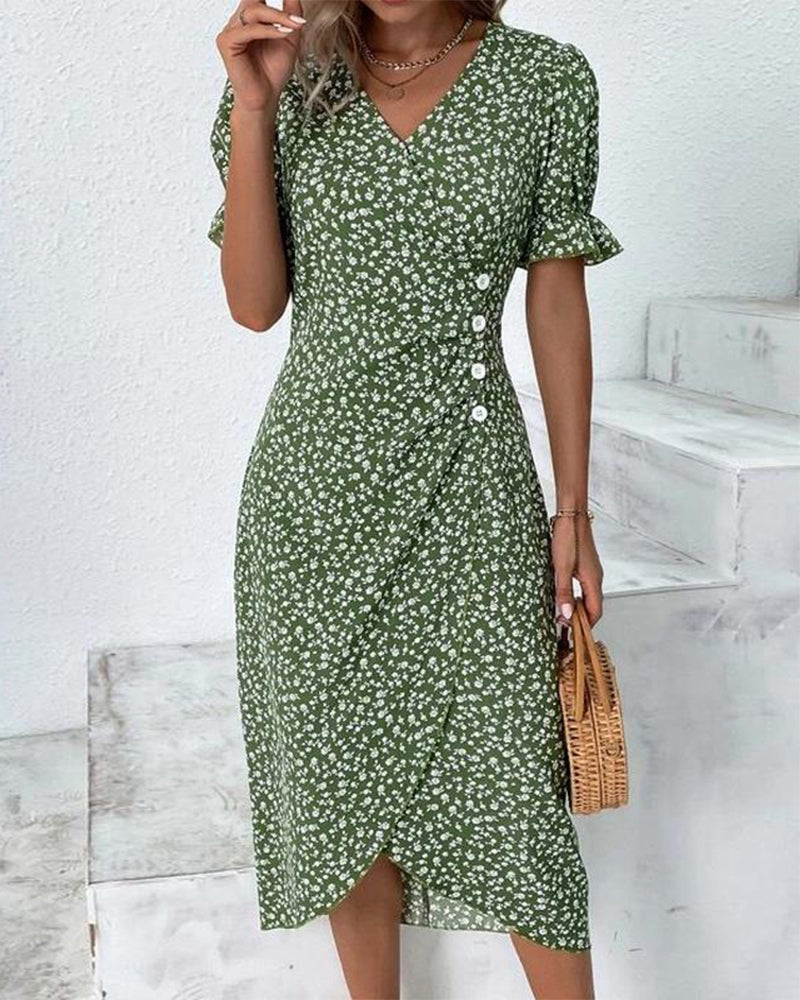Rosa | Vestido envolvente elegante con estampado floral y escote en V