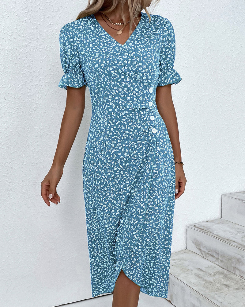 Rosa | Vestido envolvente elegante con estampado floral y escote en V