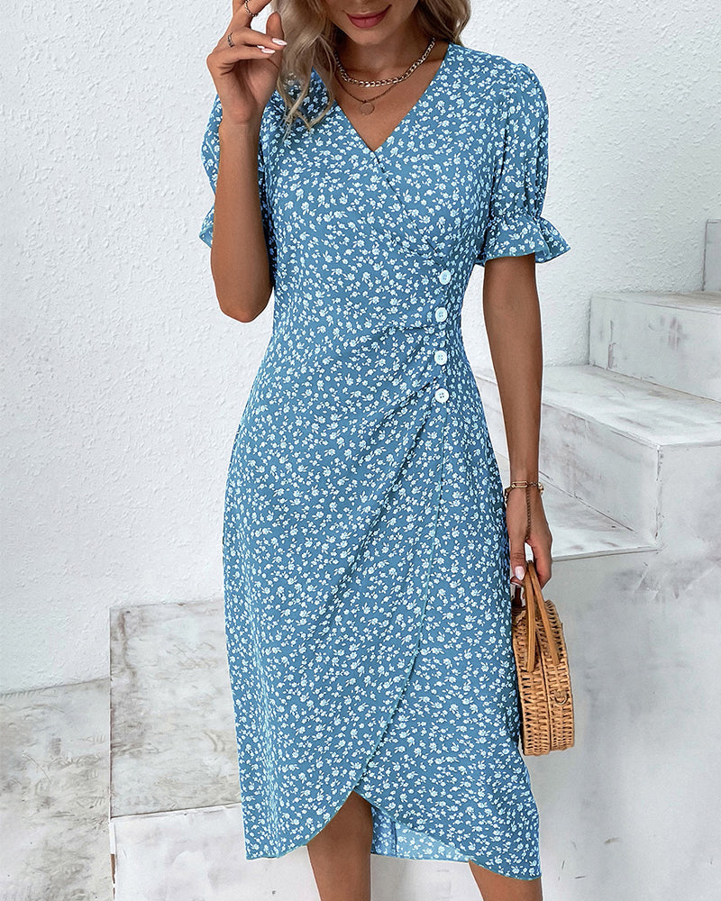 Rosa | Vestido envolvente elegante con estampado floral y escote en V