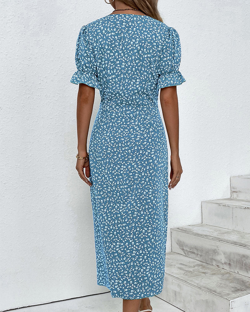 Rosa | Vestido envolvente elegante con estampado floral y escote en V