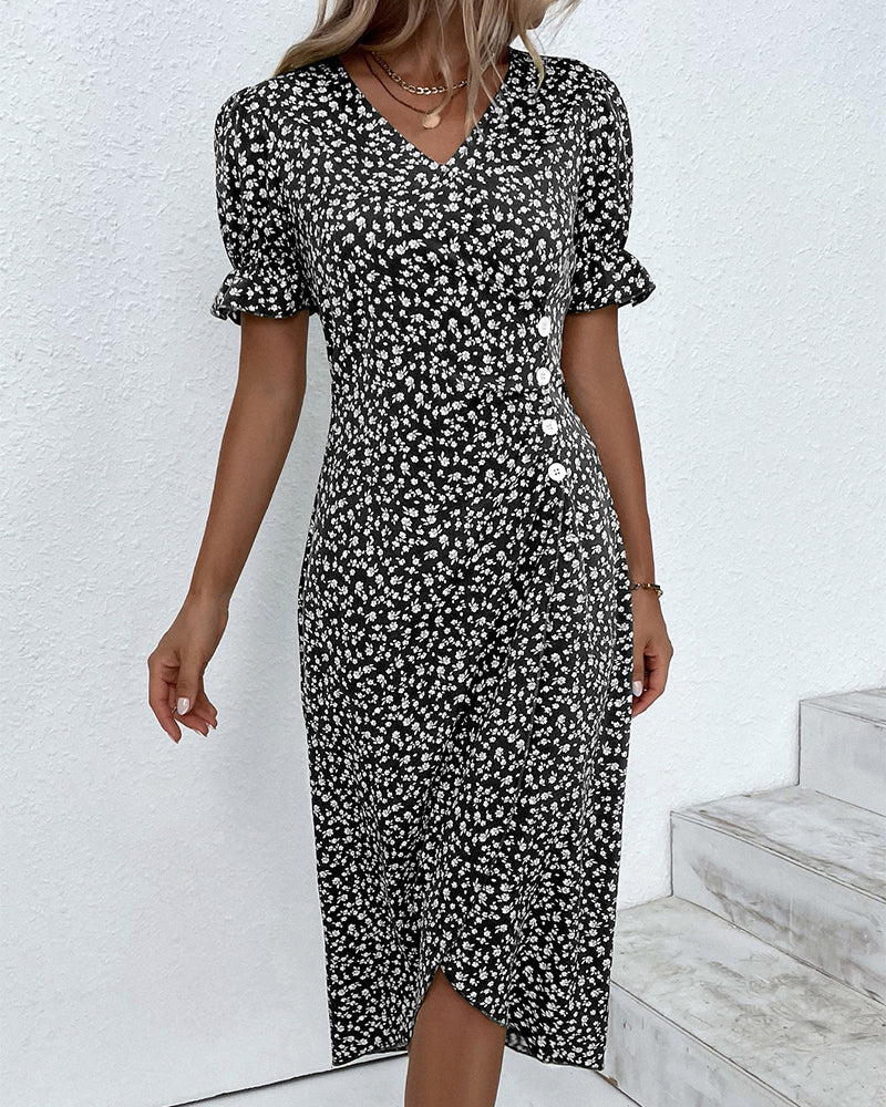 Rosa | Vestido envolvente elegante con estampado floral y escote en V