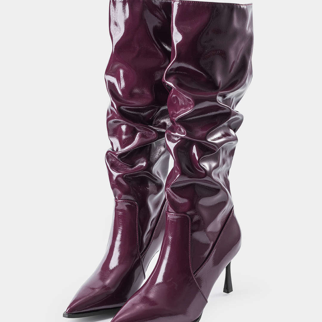 Botas de Cuero Sintético con Pliegues y Punta Afila