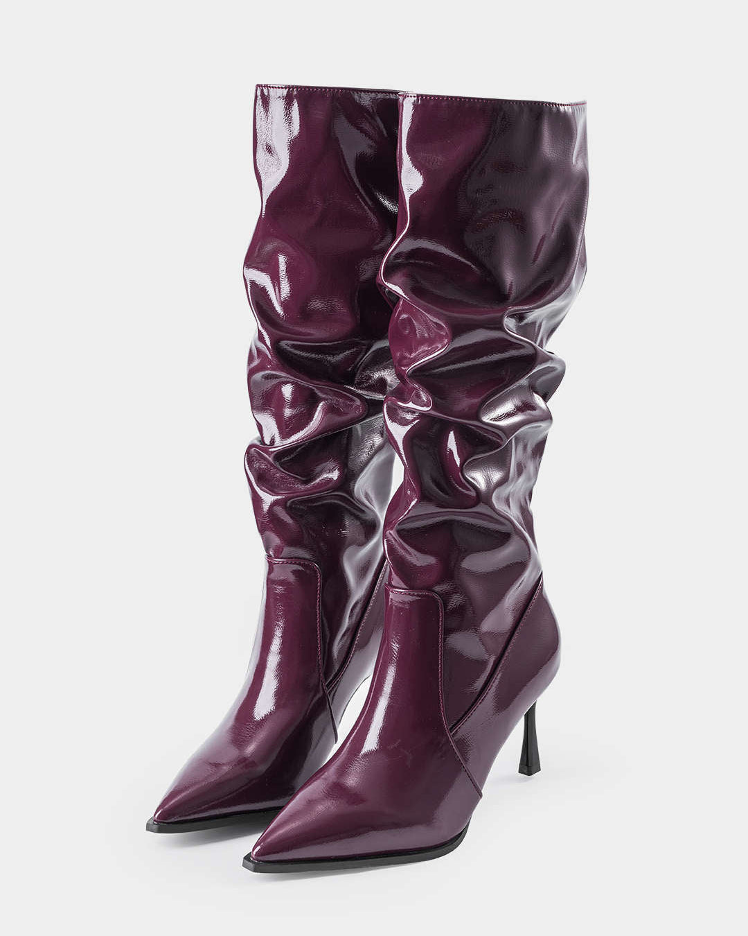 Botas de Cuero Sintético con Pliegues y Punta Afila