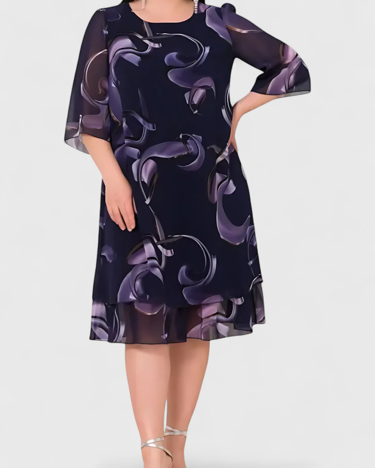 Shriley Vestido de Gasa con Estampado Midnight Swirl y Silueta Fluida