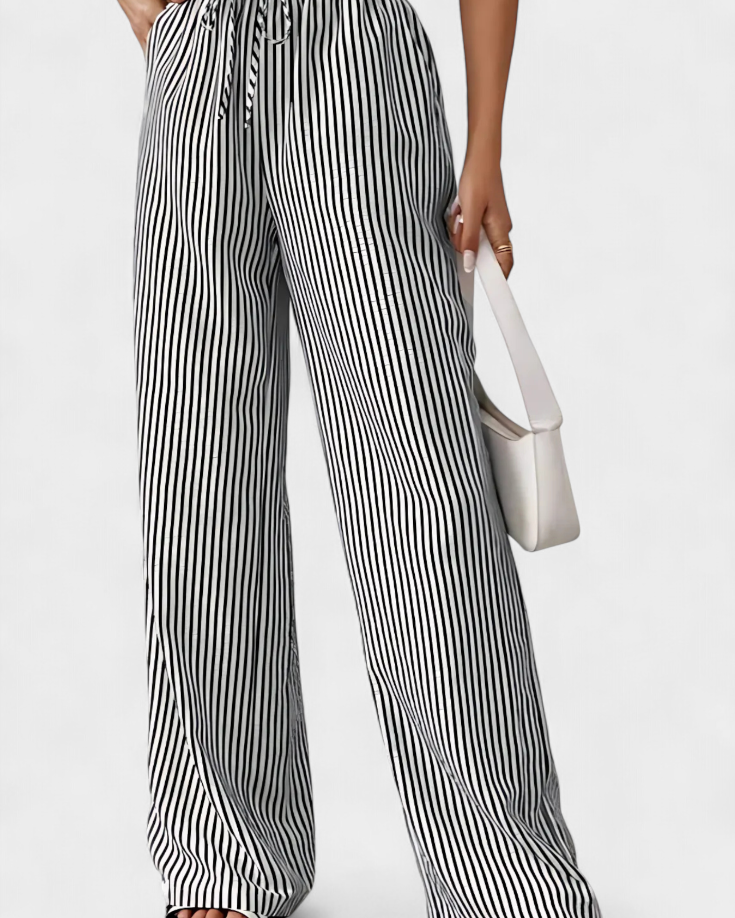 Sabrina | Pantalones Rectos Ligeros con Cintura Ajustable a Rayas