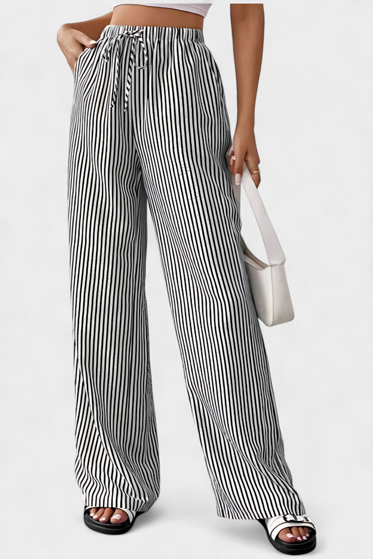 Sabrina | Pantalones Rectos Ligeros con Cintura Ajustable a Rayas