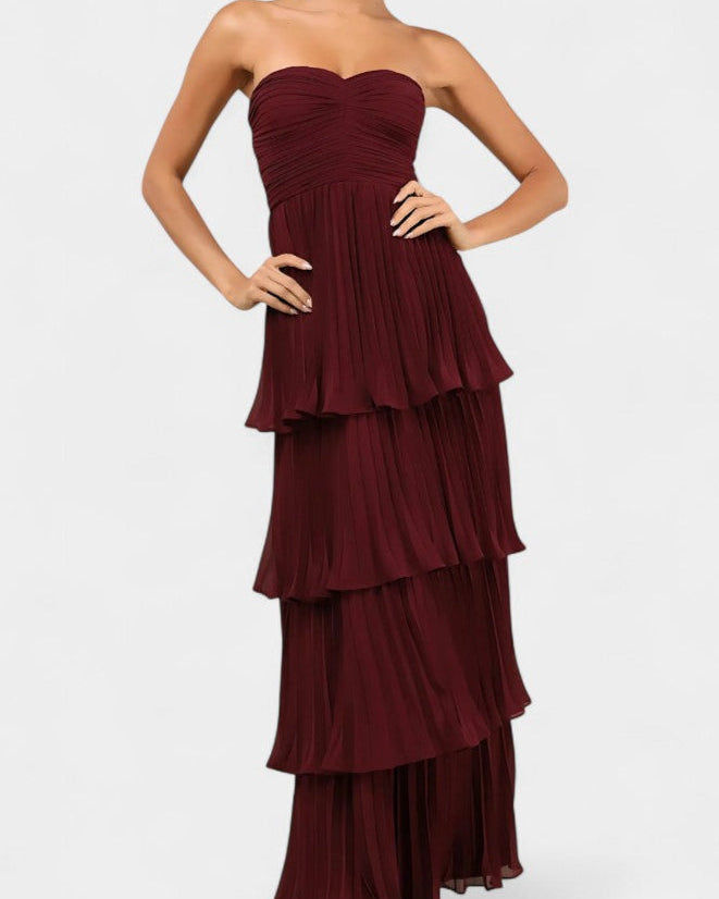 June Vestido de Volantes con Escote Corazón y Silueta en Capas