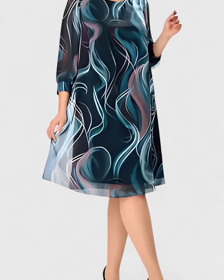 Almira Vestido de Gasa con Estampado Ocean Whirl y Corte Fluido