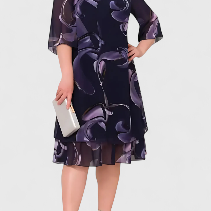 Shriley Vestido de Gasa con Estampado Midnight Swirl y Silueta Fluida