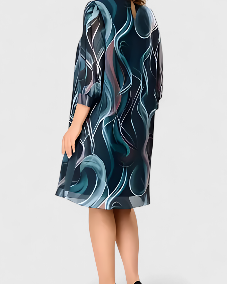 Almira Vestido de Gasa con Estampado Ocean Whirl y Corte Fluido