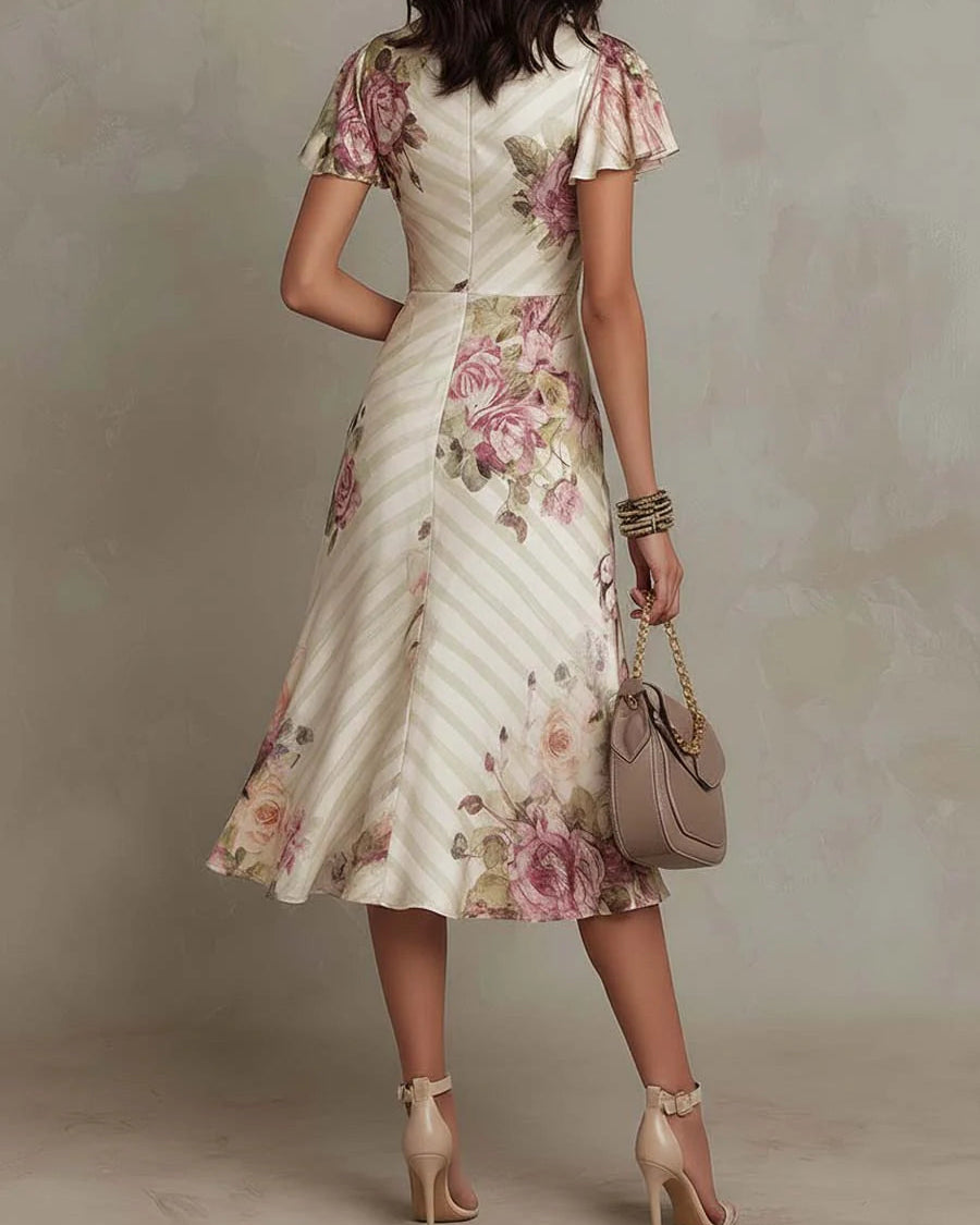 Alba | Elegante vestido midi de satén con flores retro