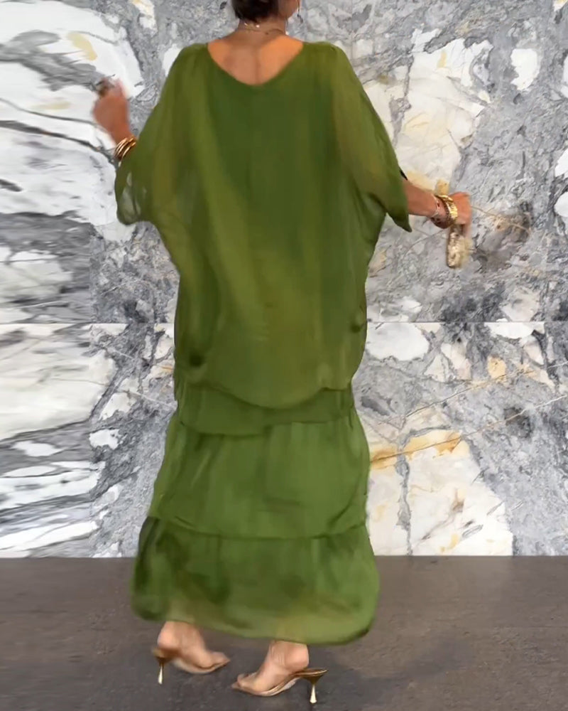 Morgan™ | Vestido Maxi Verde en Capas