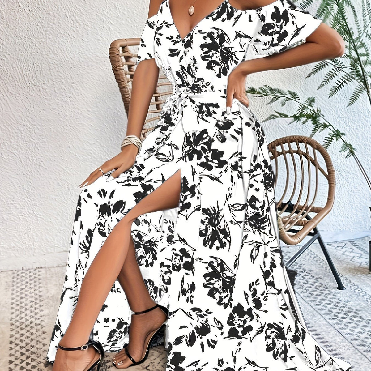 Vestido Sin Mangas de Impresión Floral con Alta Abertura para Mujeres