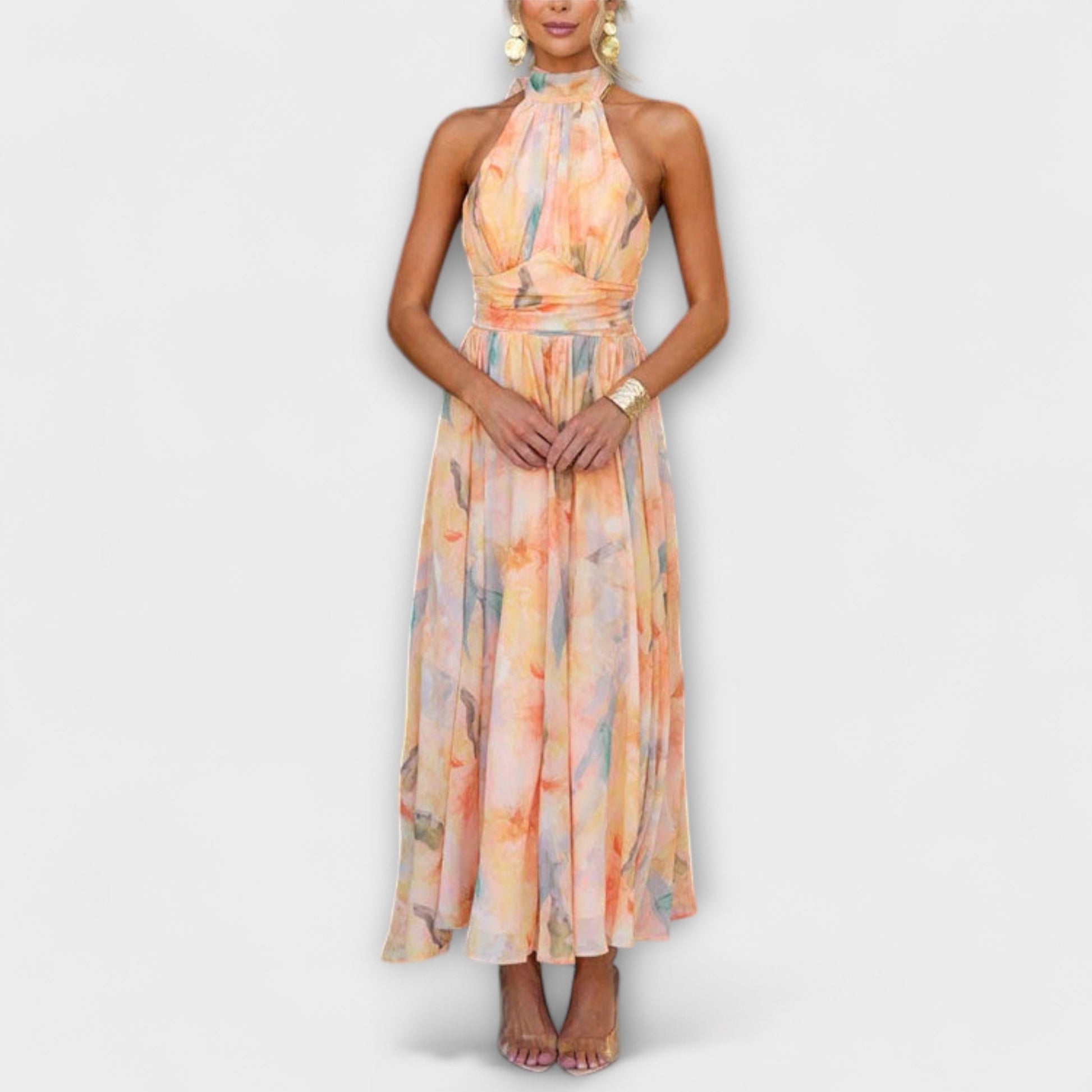 Vestido Maxi Impreso Acuarela con Espalda Descubierta