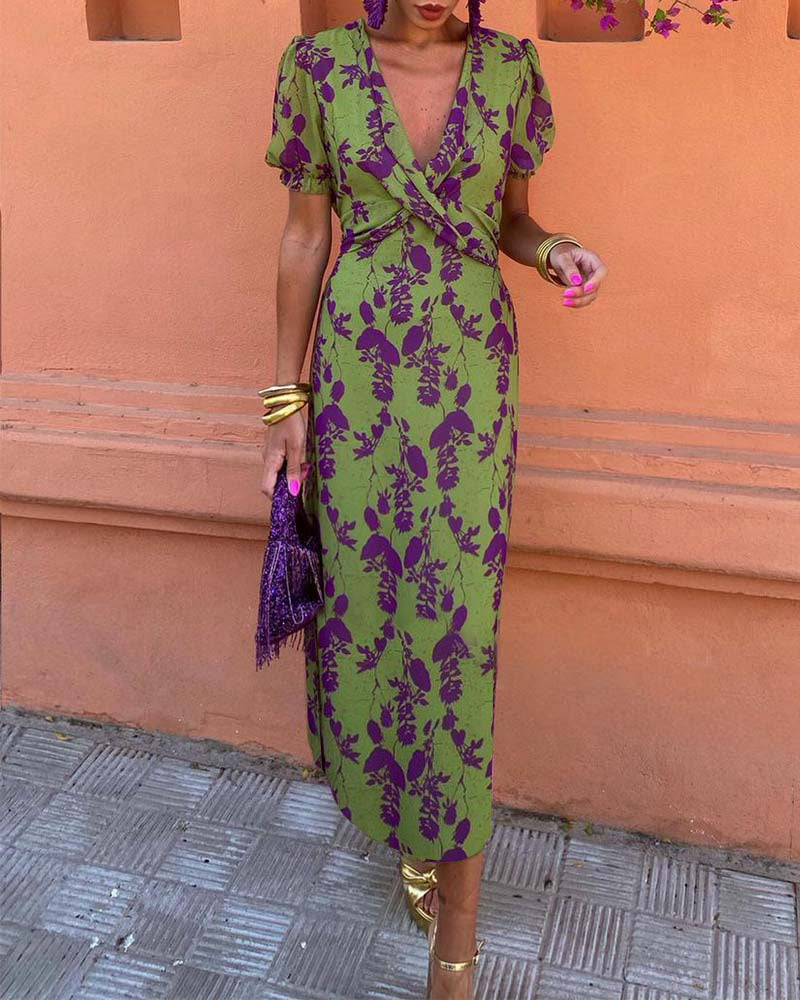 Brie | Vestido Midi Floral con Escote en V