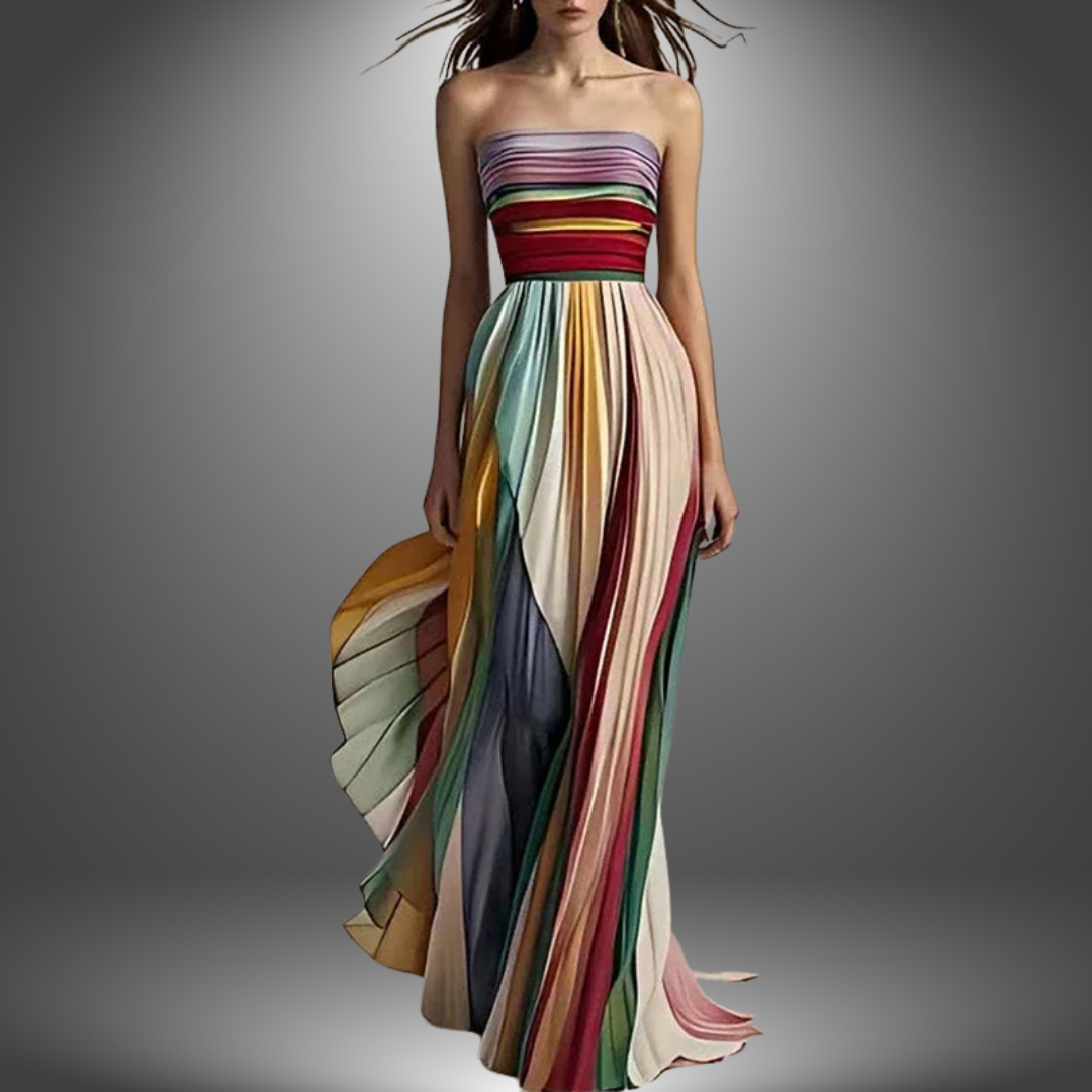 AYNI - VESTIDO DE NOCHE FLUIDO Y COLORIDO SIN MANGAS