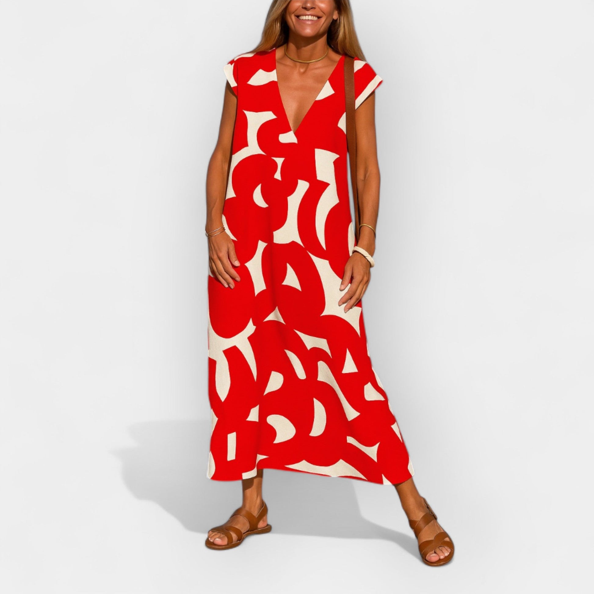 Vestido Aireoso con Escote en V y Diseño Moderno
