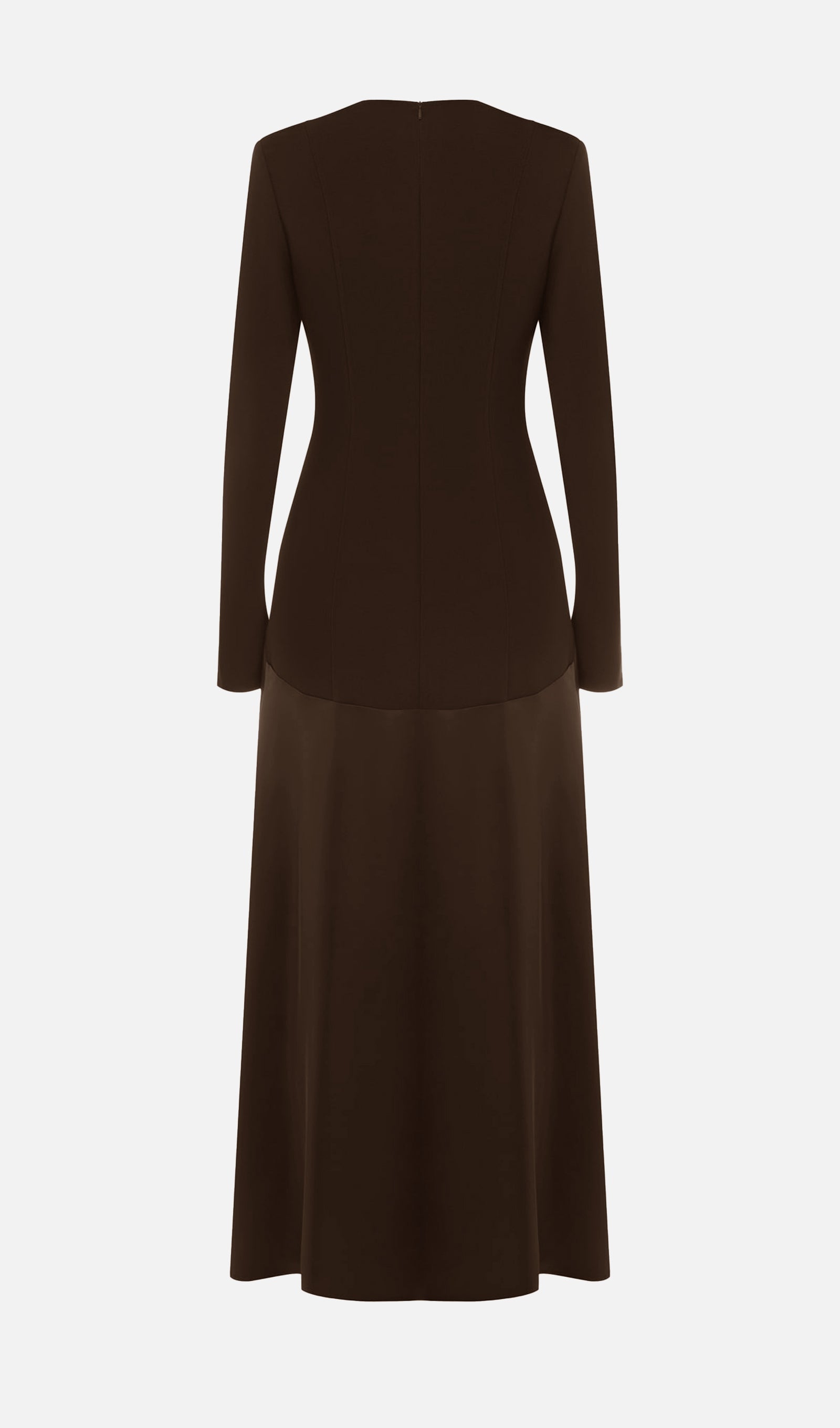 VESTIDO LARGO PUNTOY SATÉN MODELO CAFÉ