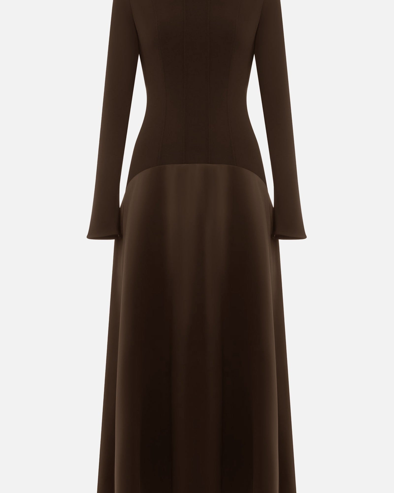 VESTIDO LARGO PUNTOY SATÉN MODELO CAFÉ