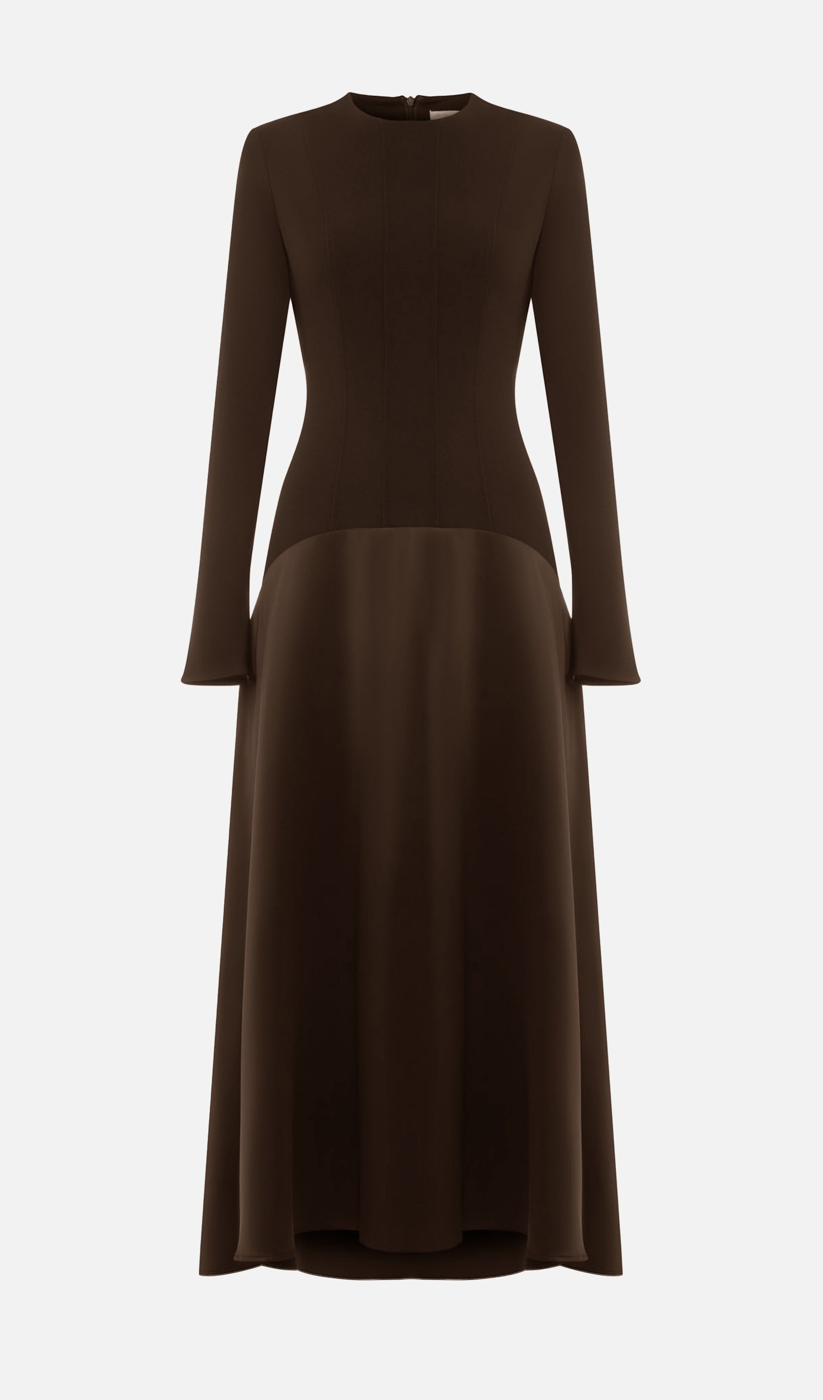 VESTIDO LARGO PUNTOY SATÉN MODELO CAFÉ