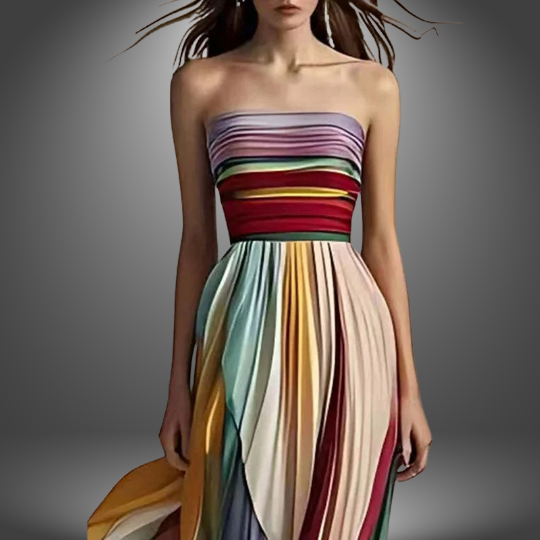 AYNI - VESTIDO DE NOCHE FLUIDO Y COLORIDO SIN MANGAS