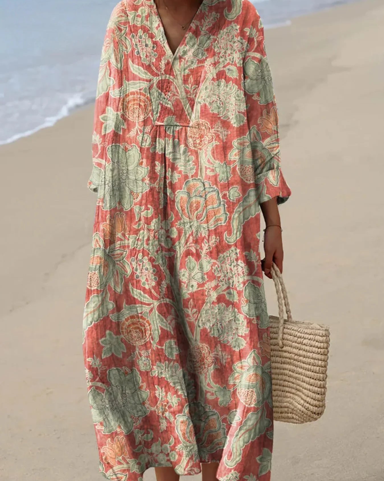 Vestido de Algodón Lino con Estampado Floral Vintage para Mujeres