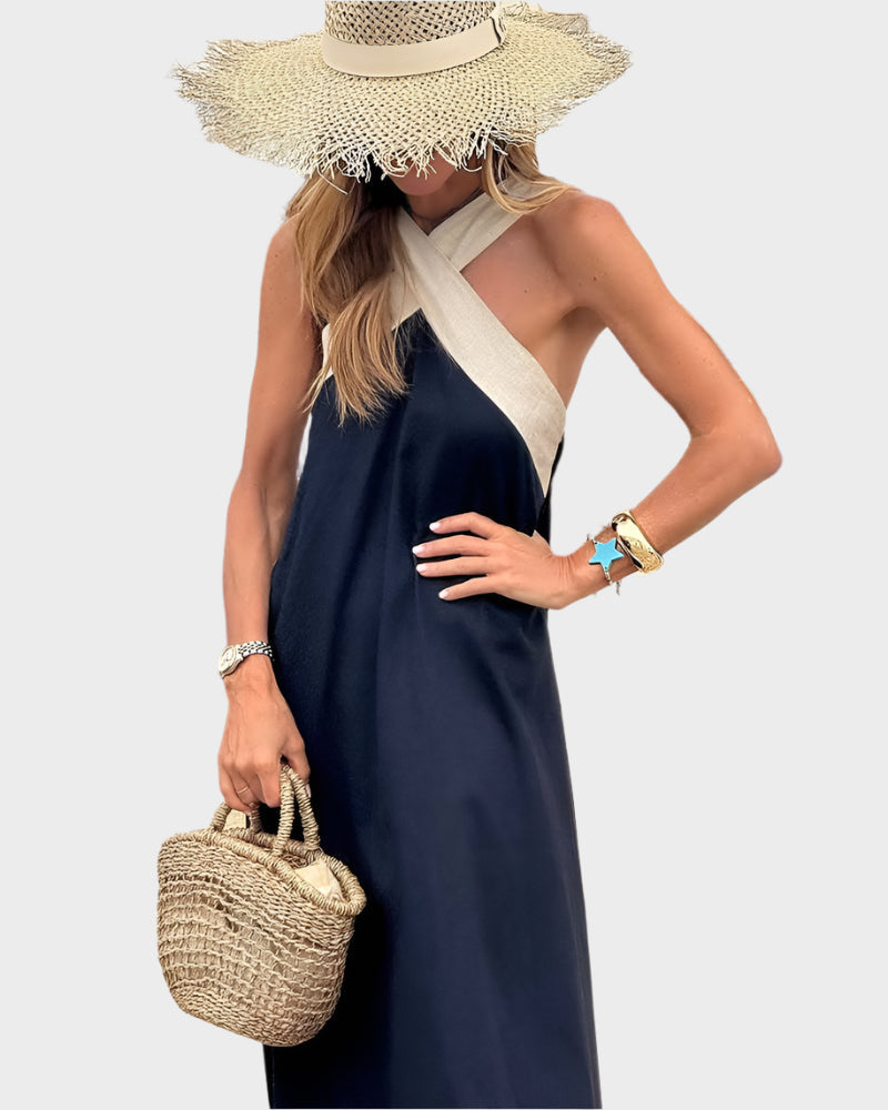 Vestido Elegante Sin Espalda con Cuello Cruzado Moderno