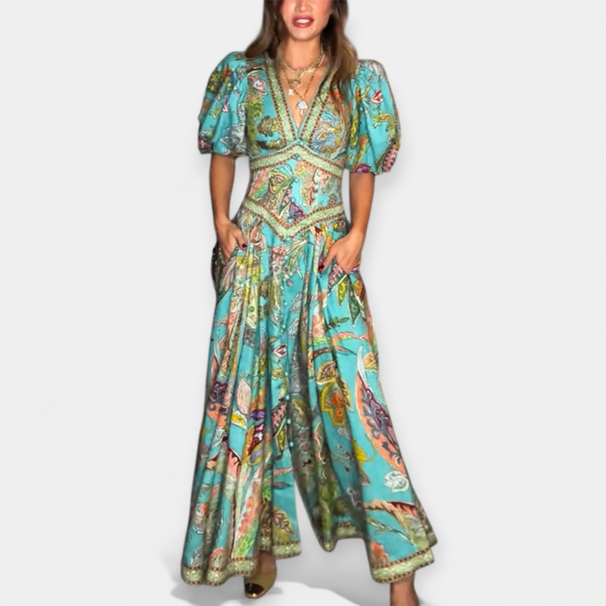 Vestido Maxi Airy con Ricas Mangas Abullonadas