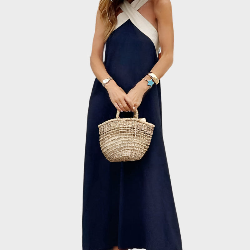 Vestido Elegante Sin Espalda con Cuello Cruzado Moderno