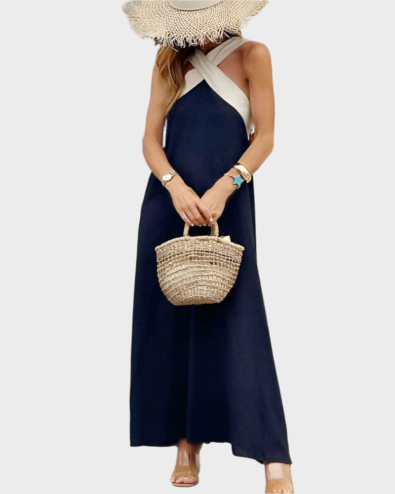Vestido Elegante Sin Espalda con Cuello Cruzado Moderno