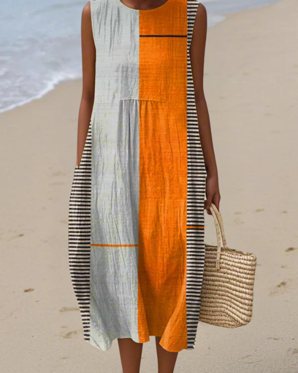 Ana | Vestido Midi con Bloques de Colores