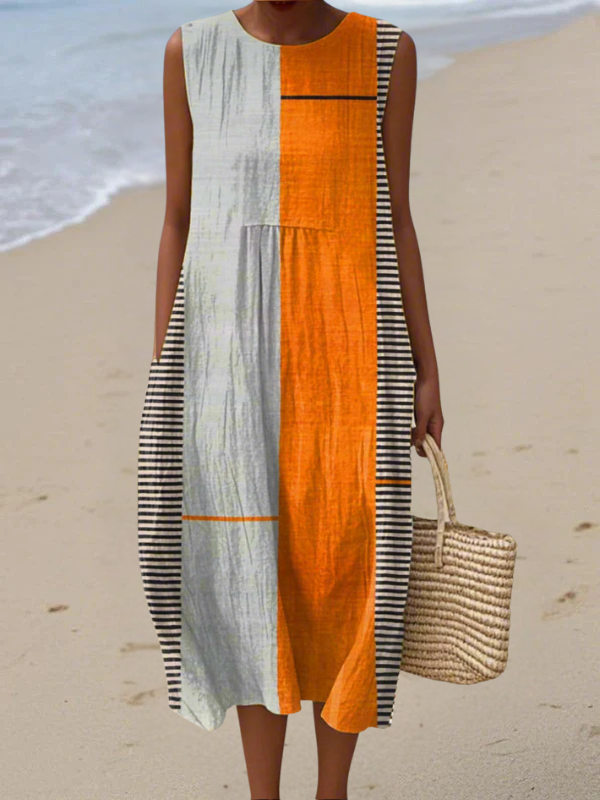 Ana | Vestido Midi con Bloques de Colores