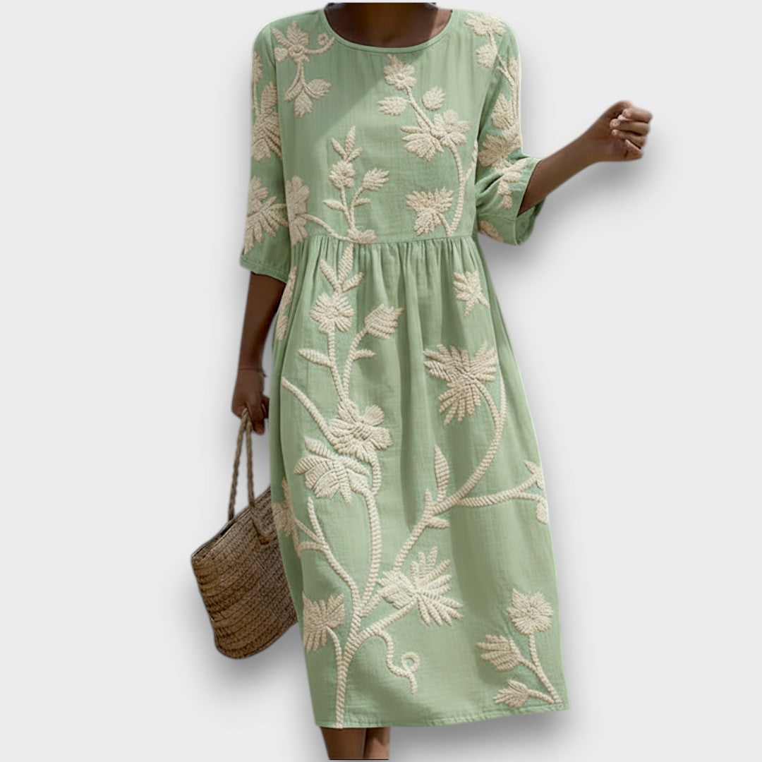 Gwen | Vestido midi con estampado de plantas y flores