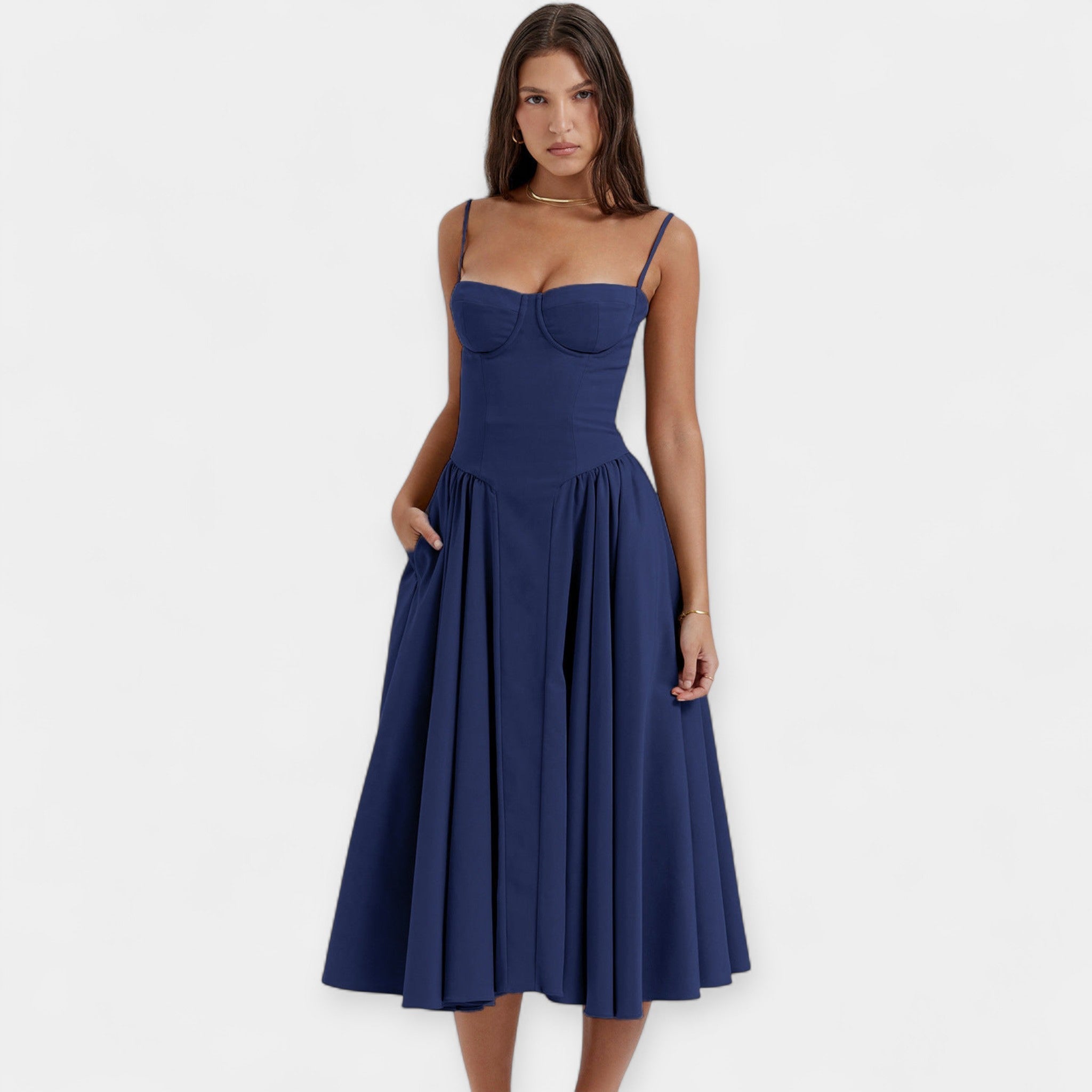 Vestido Midi Retro con Tirantes Finos