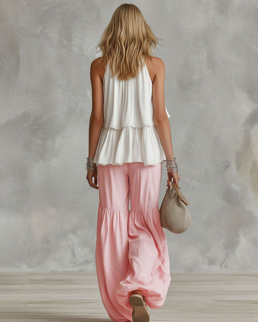 Conjunto de top sin mangas y pantalones de cuello alto