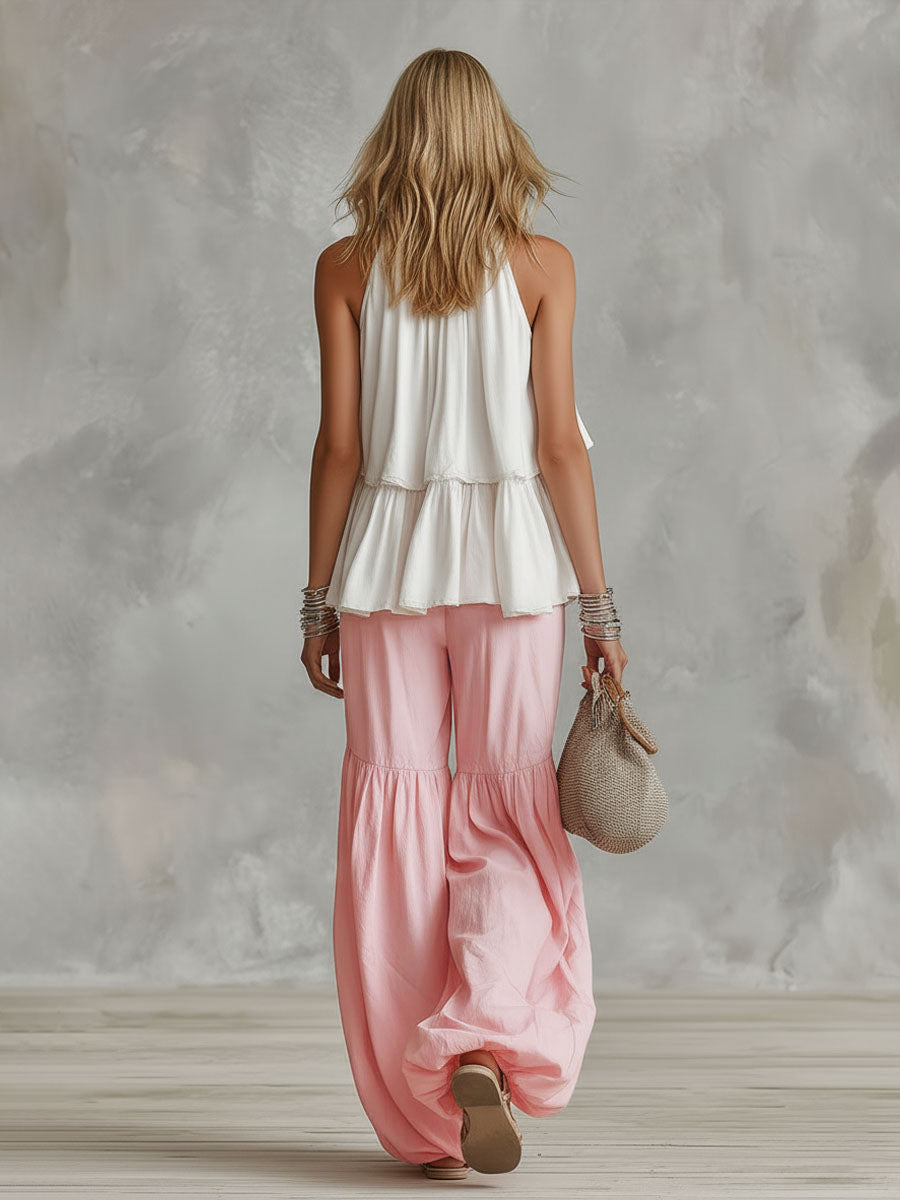 Conjunto de top sin mangas y pantalones de cuello alto