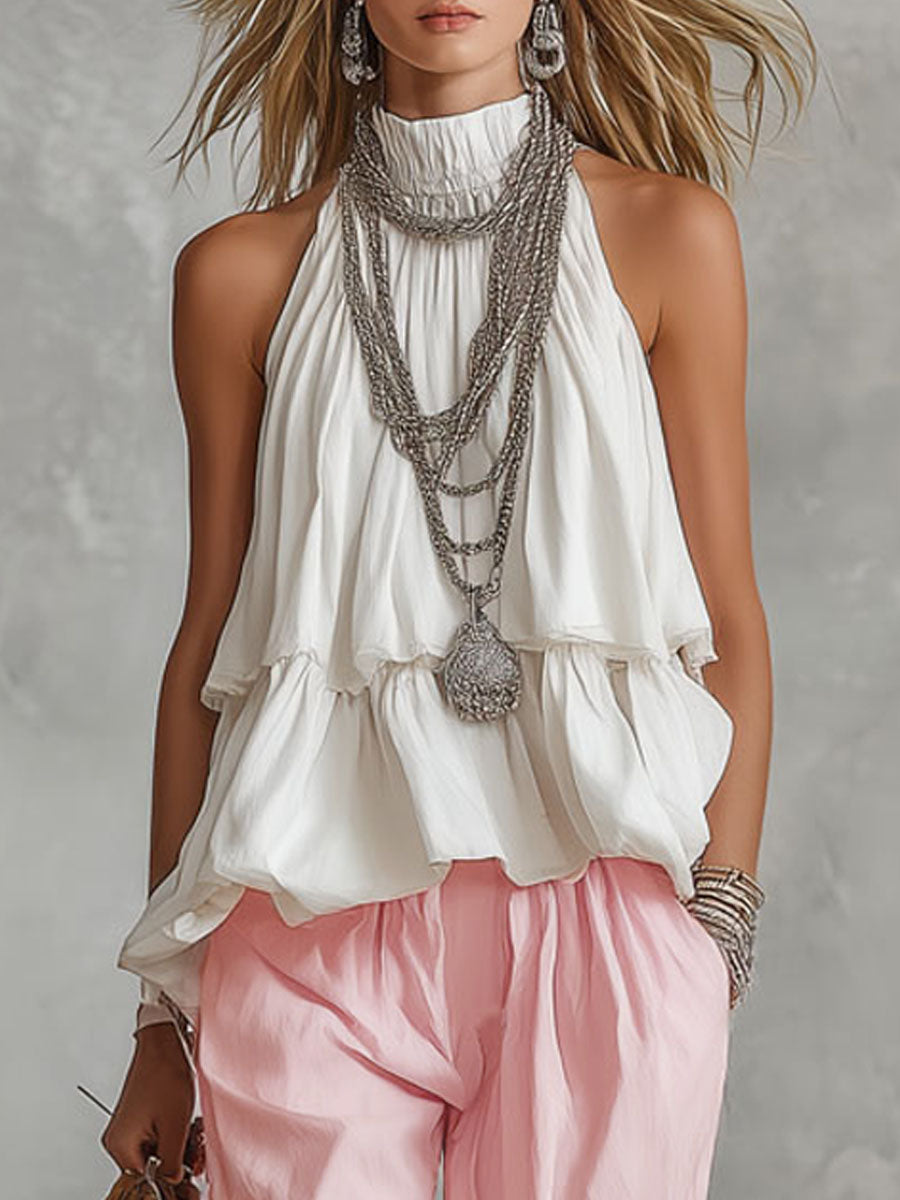 Conjunto de top sin mangas y pantalones de cuello alto
