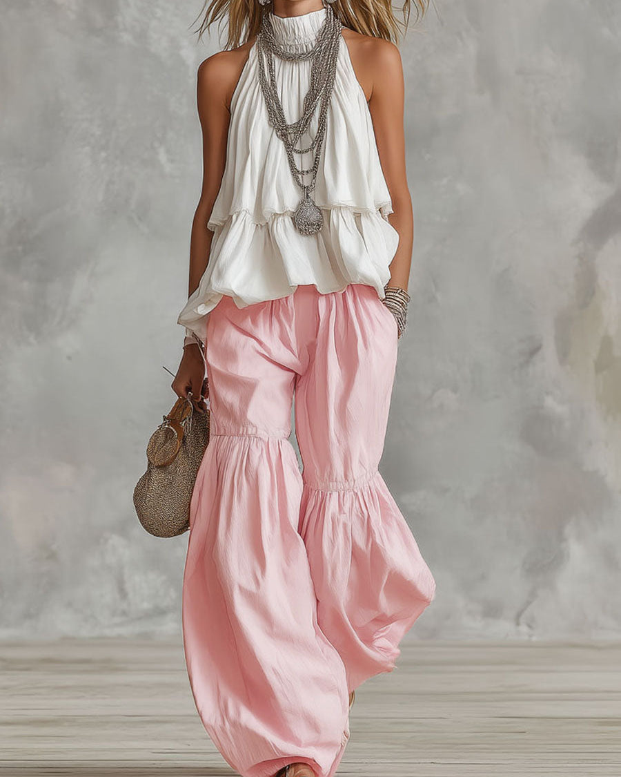 Conjunto de top sin mangas y pantalones de cuello alto