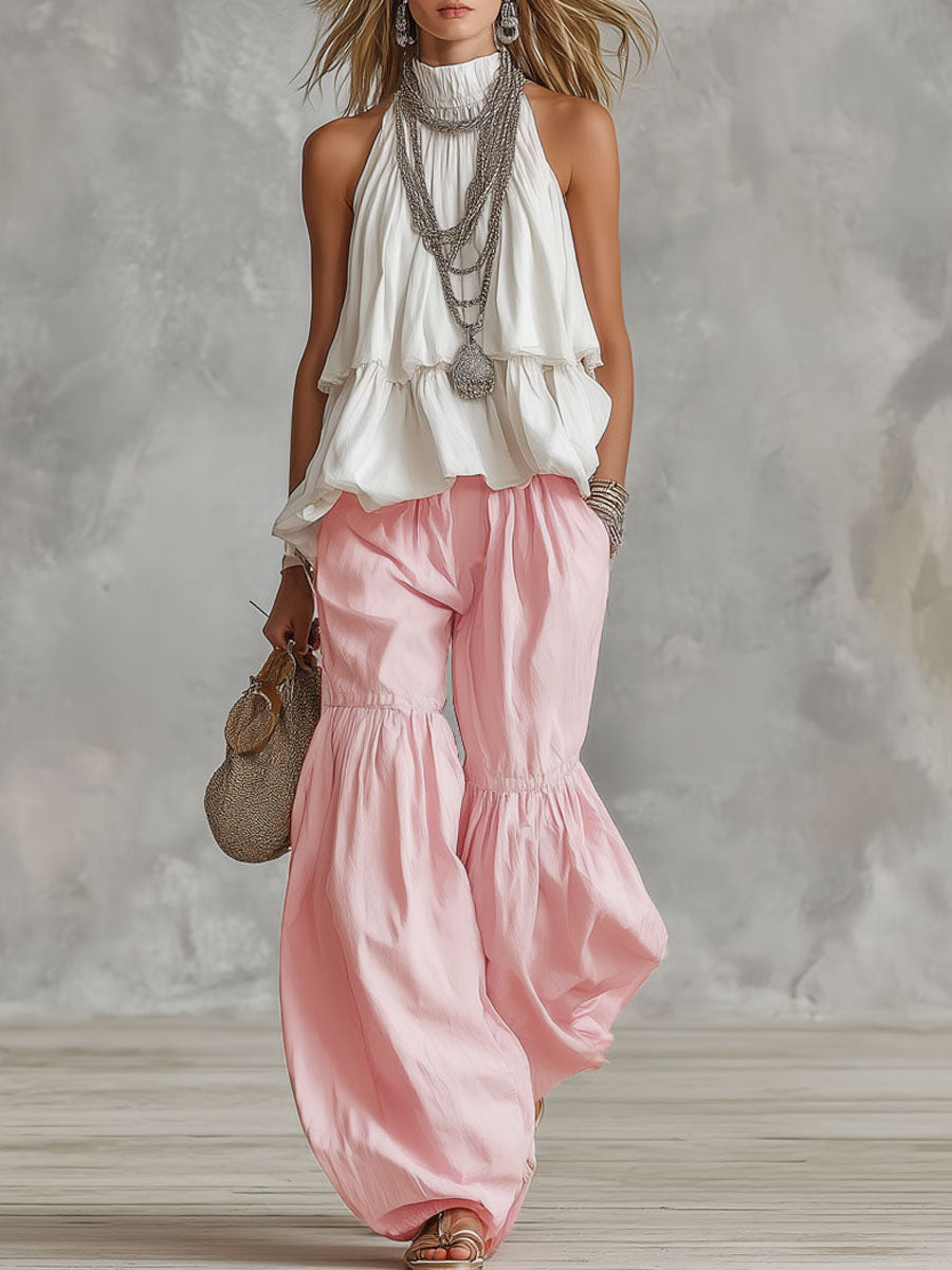 Conjunto de top sin mangas y pantalones de cuello alto