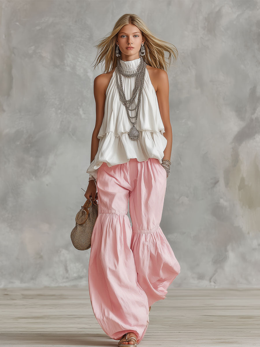 Conjunto de top sin mangas y pantalones de cuello alto