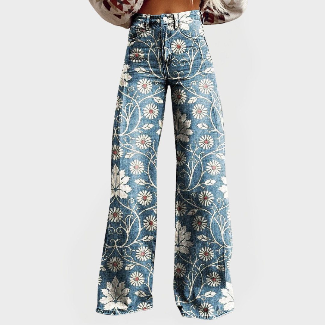 Pantalones Florales Elegantes con Piernas Anchas