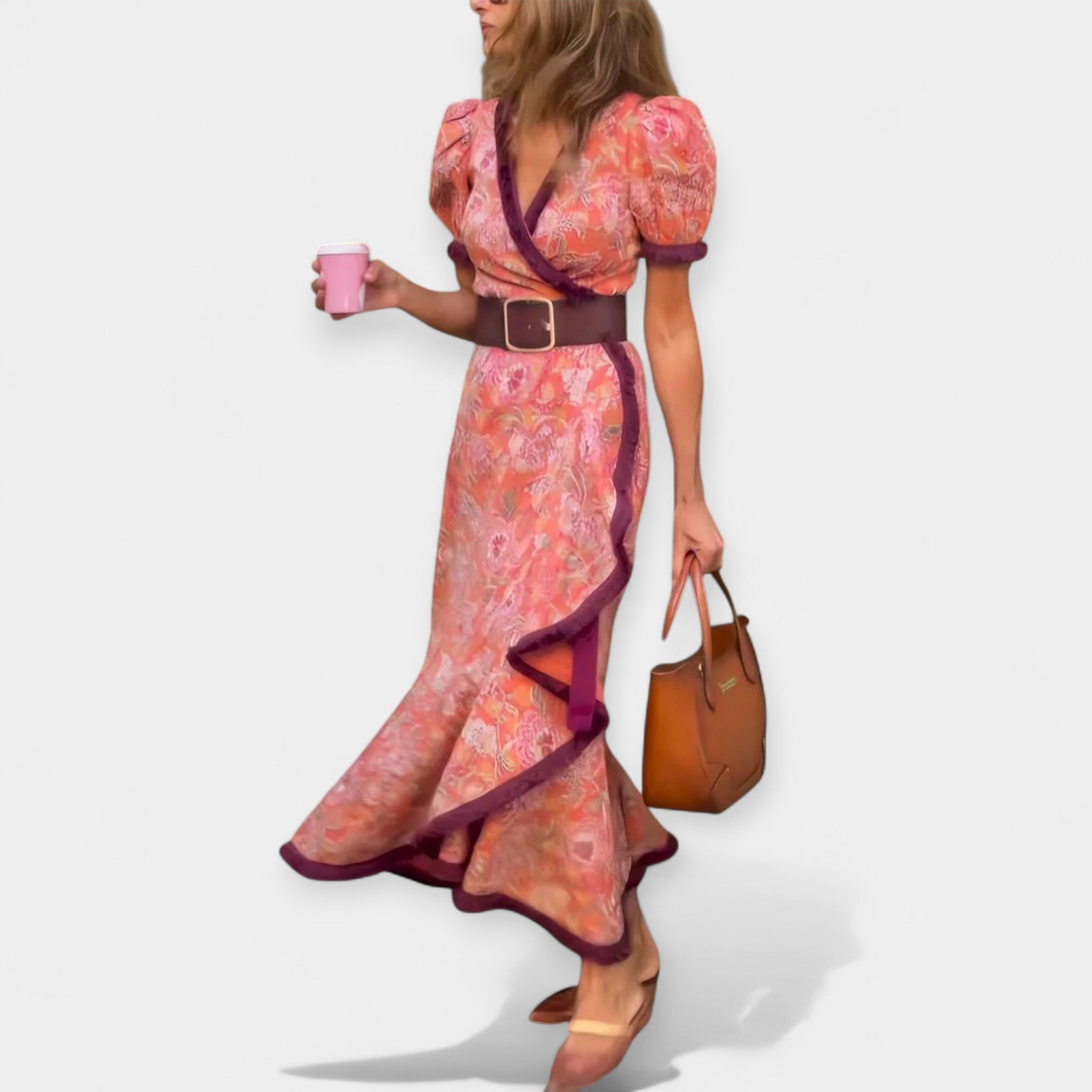 Vestido Romántico con Cinturón y Volantes de Satén