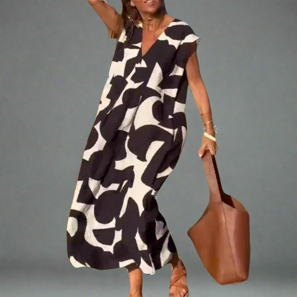 Vestido V con Estampado de Tela