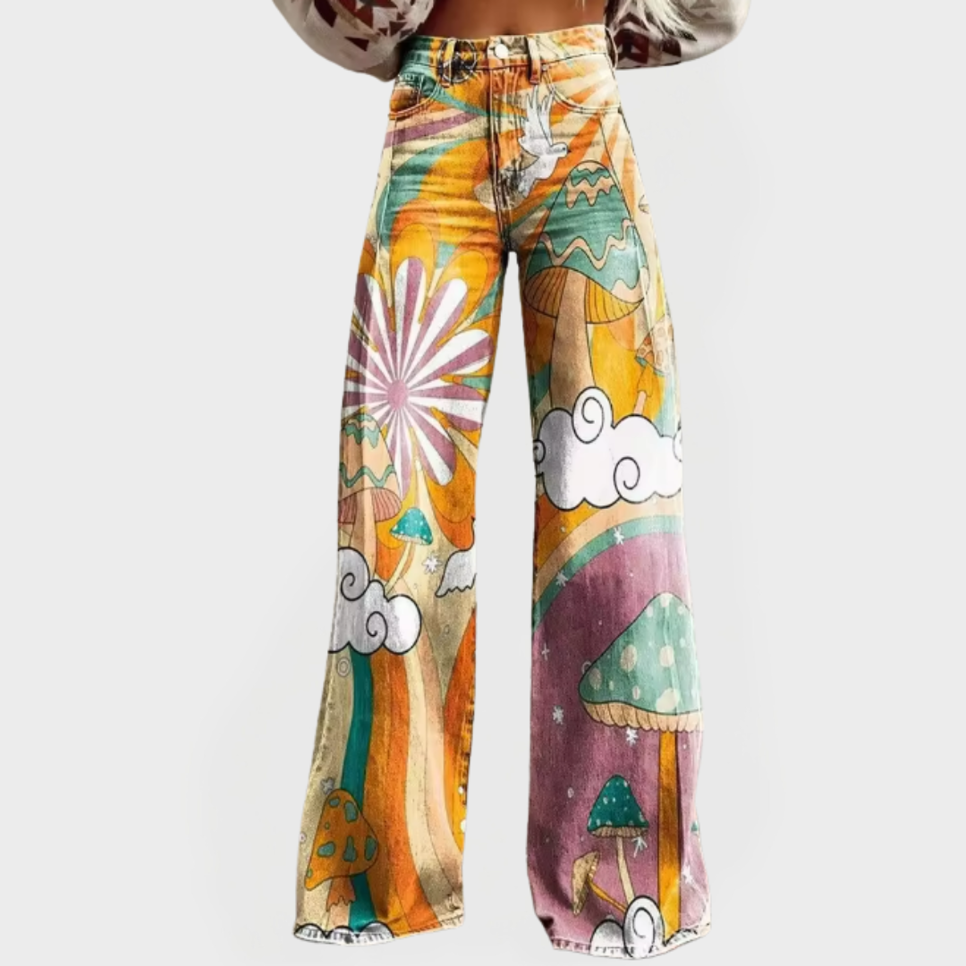 Jeans con Diseño de Hongos Psicotrópicos