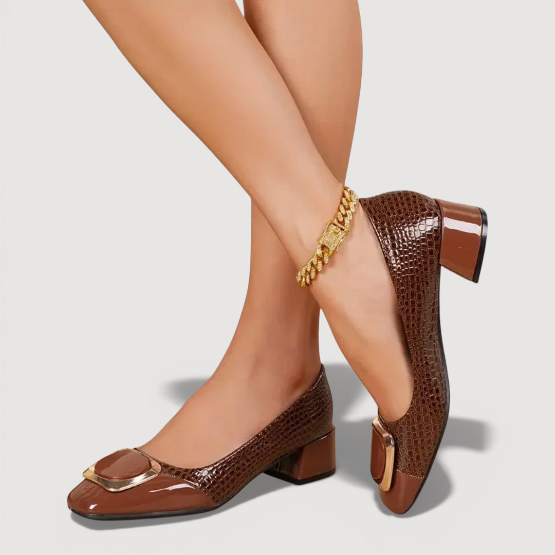 Livana | Zapatos de Tacón Bajo Efecto Croco