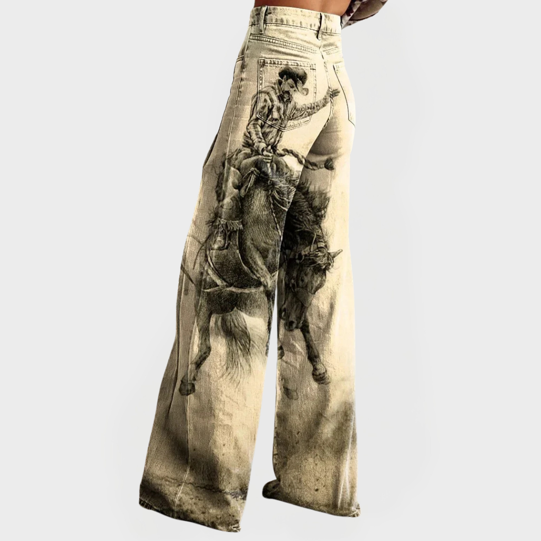 Jeans Elegantes con Piernas Anchas y Patrón