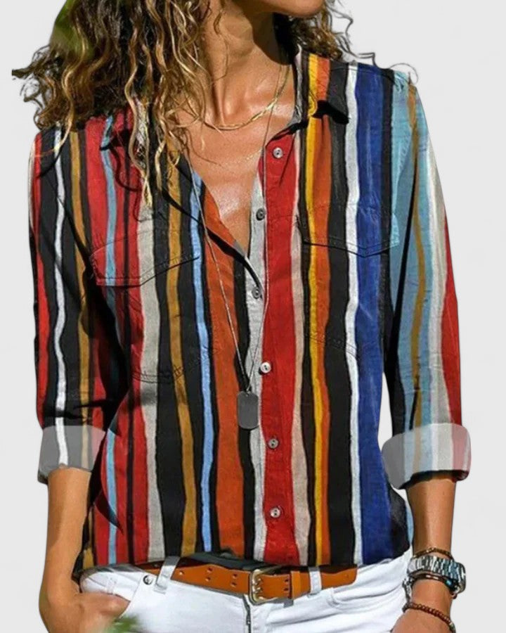 EMILY – BLUSA CON BOTONES EN FLORES INDIGO